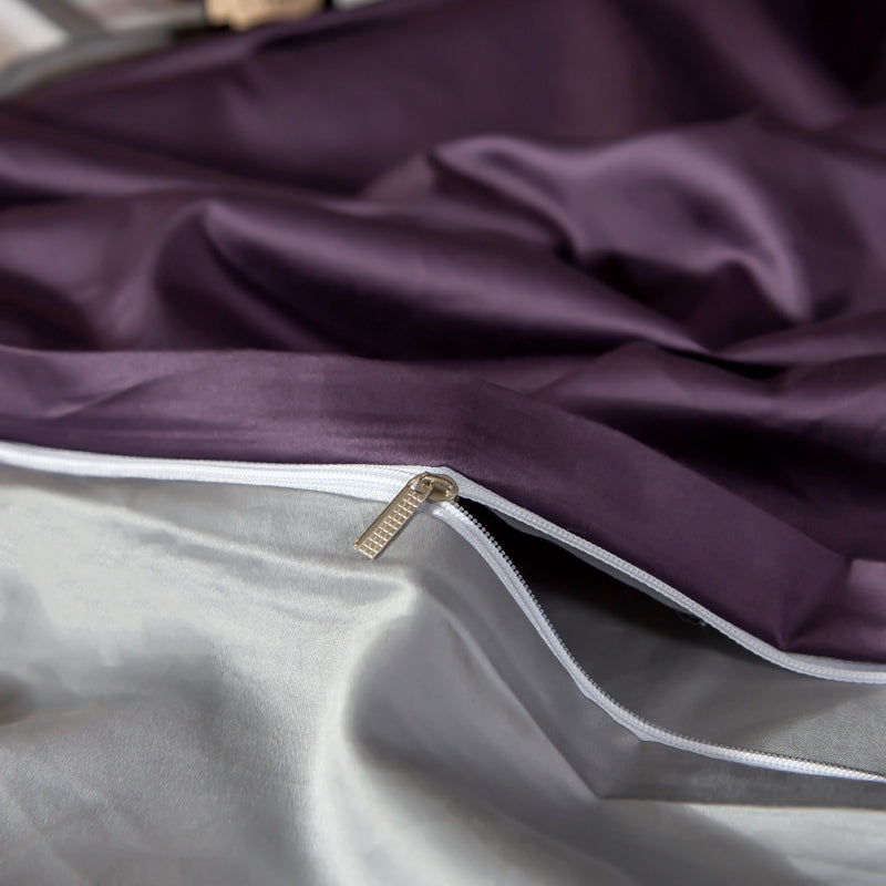 Linge de lit violet / brillant gris (100% coton égyptien)