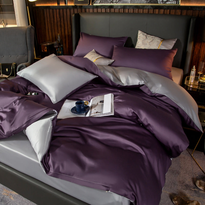 Linge de lit violet / brillant gris (100% coton égyptien)