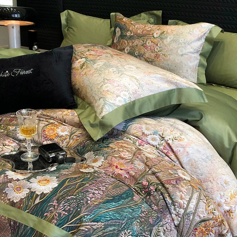 Lin pfauenfeathers et fleurs (coton 100% égyptien)