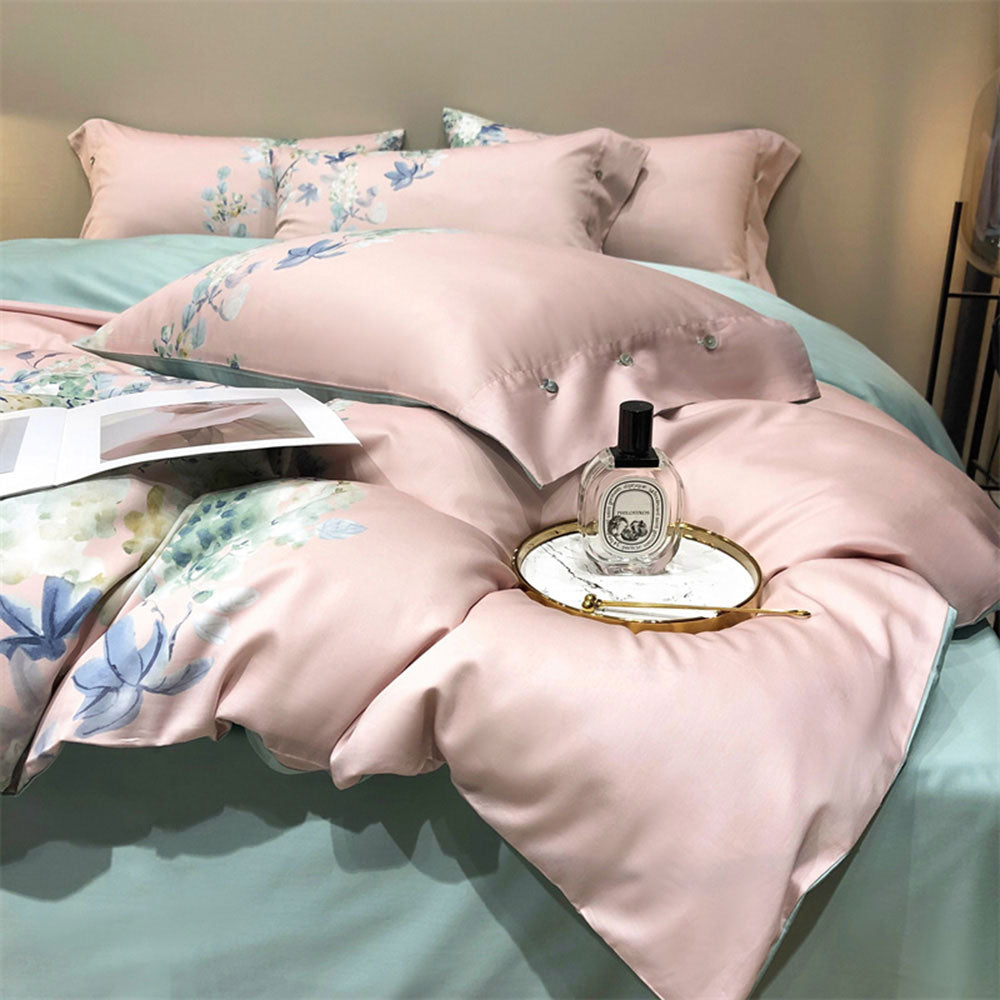 Linge de lit rose avec couleurs de fleur (coton 100% égyptien)