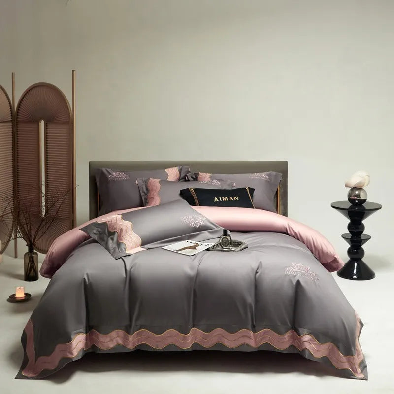 Couverture de lit de feu de luxe rose gris (coton 100% égyptien)