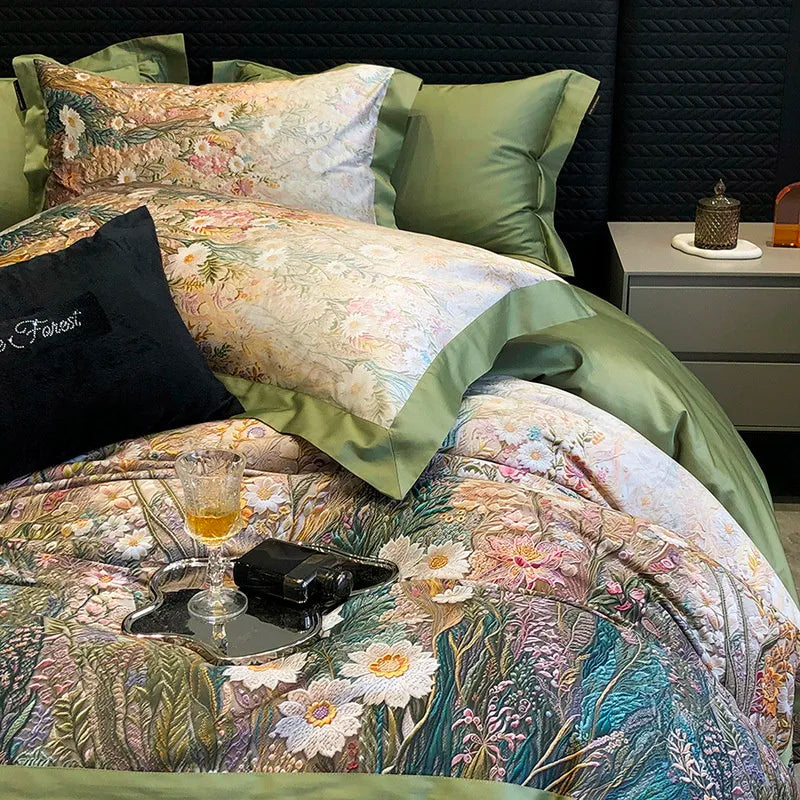 Lin pfauenfeathers et fleurs (coton 100% égyptien)