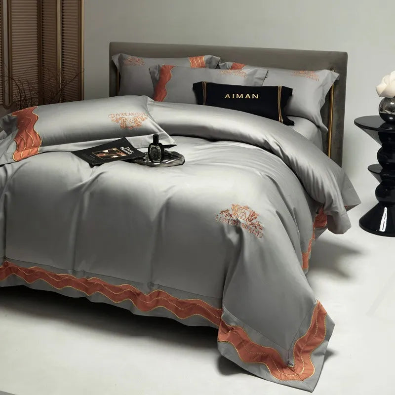 Couvre-feu de luxe Cover Gris Orange (100% coton égyptien)