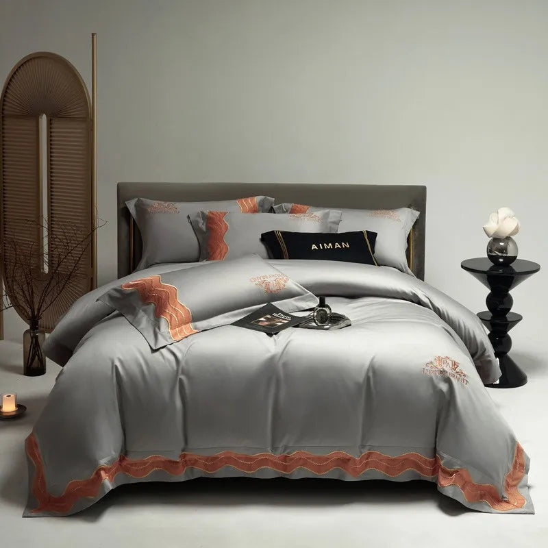 Couvre-feu de luxe Cover Gris Orange (100% coton égyptien)