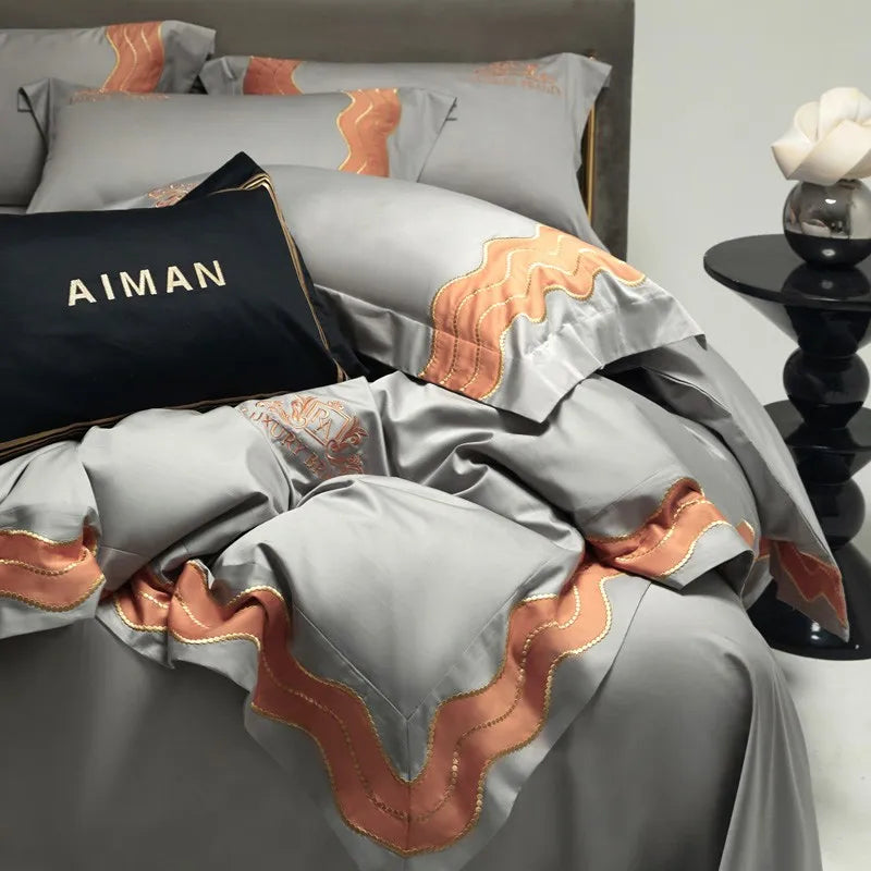 Couvre-feu de luxe Cover Gris Orange (100% coton égyptien)