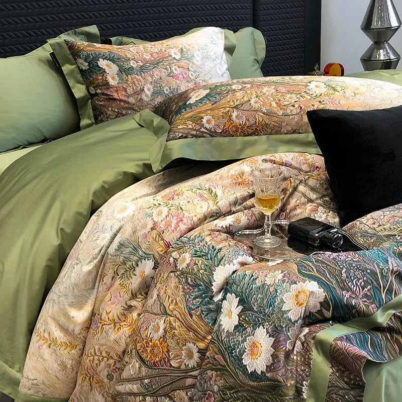 Lin pfauenfeathers et fleurs (coton 100% égyptien)