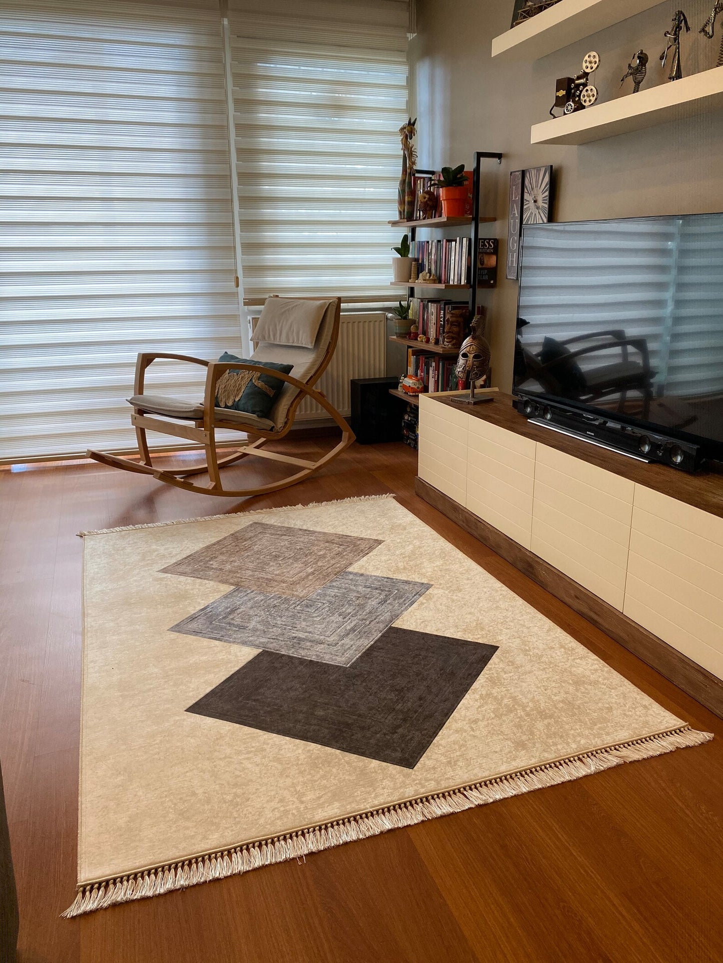 Tapis trois carrés conception soigneusement tricotée