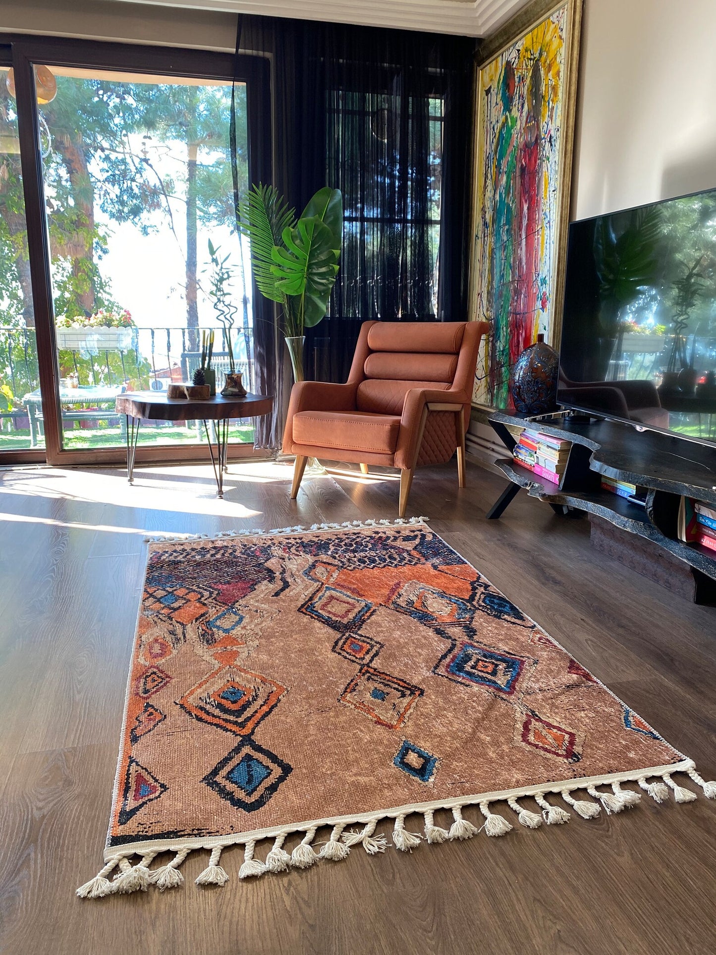 Conception de motif de couleur moderne du tapis soigneusement tricoté