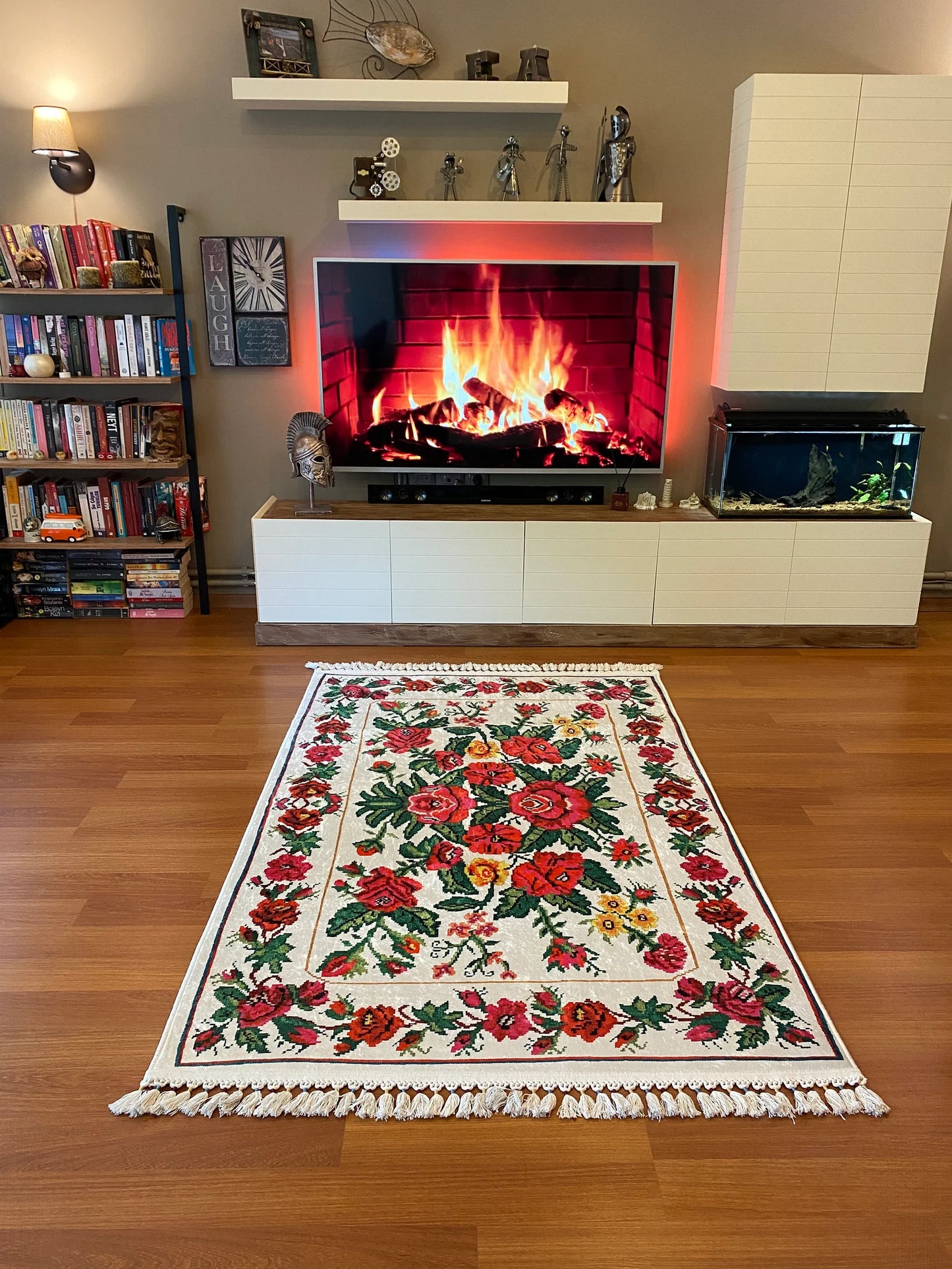 Conception de rose de tapis soigneusement tricoté