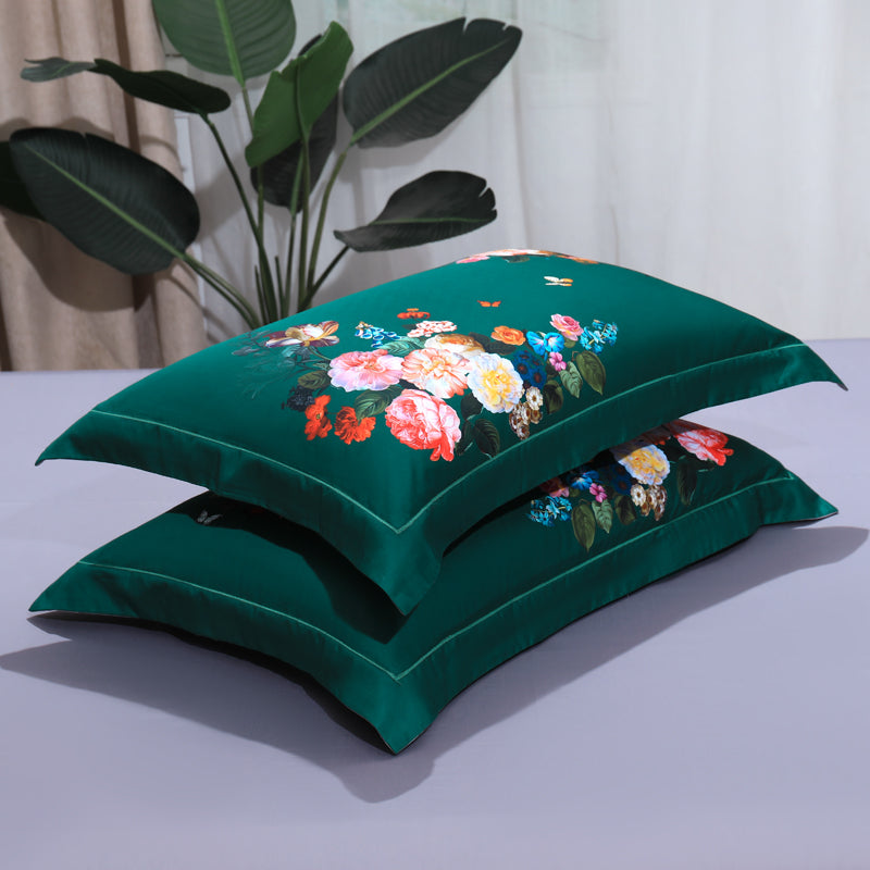 Linge de lit Roses colorées sur le vert (coton 100% égyptien)