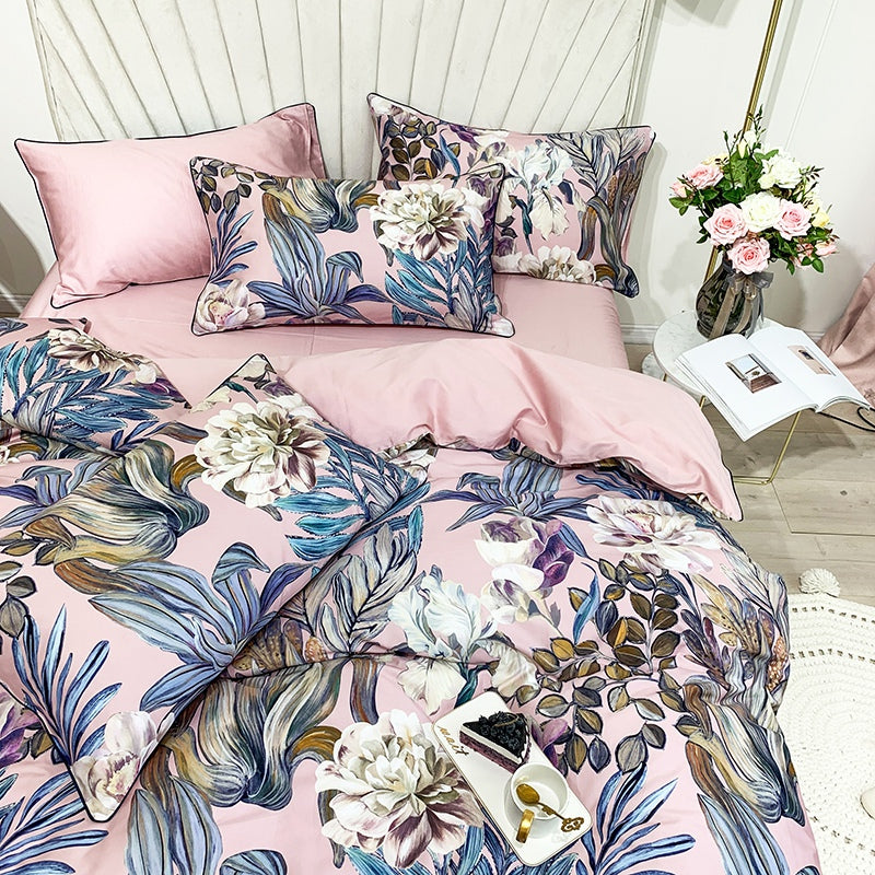 Bed linen pink with flowers (100% Egyptian cotton)