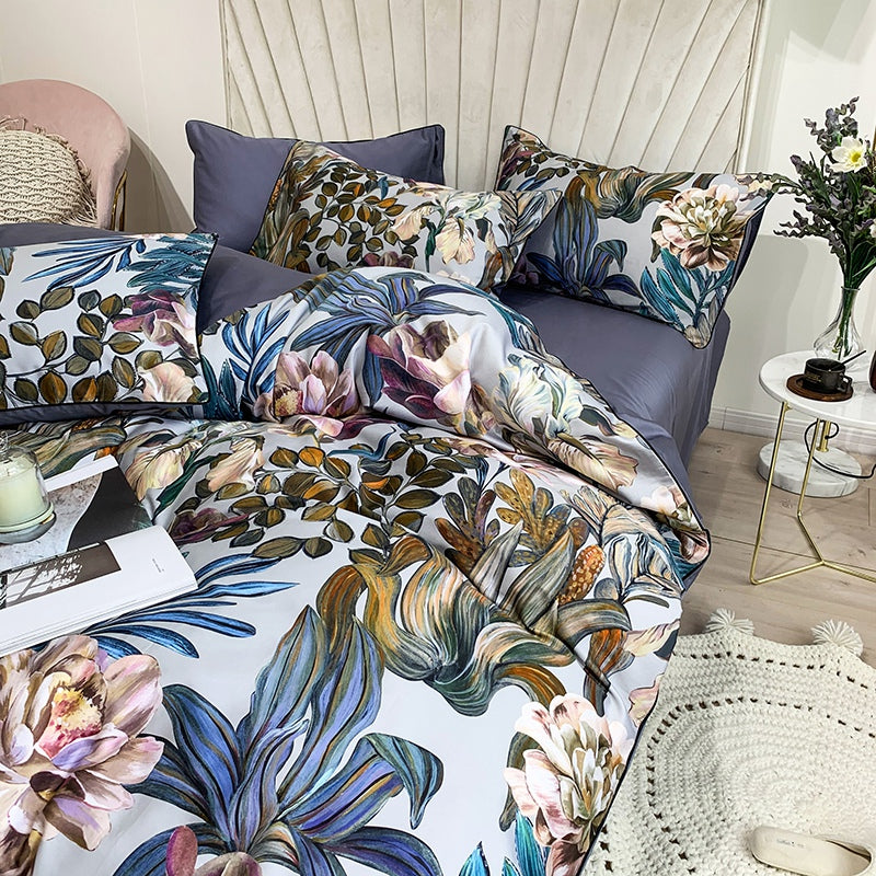 Bed linen blue with flowers (100% Egyptian cotton)