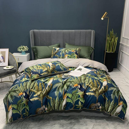 Letto di lino safari blu e verde (cotone egiziano al 100%)