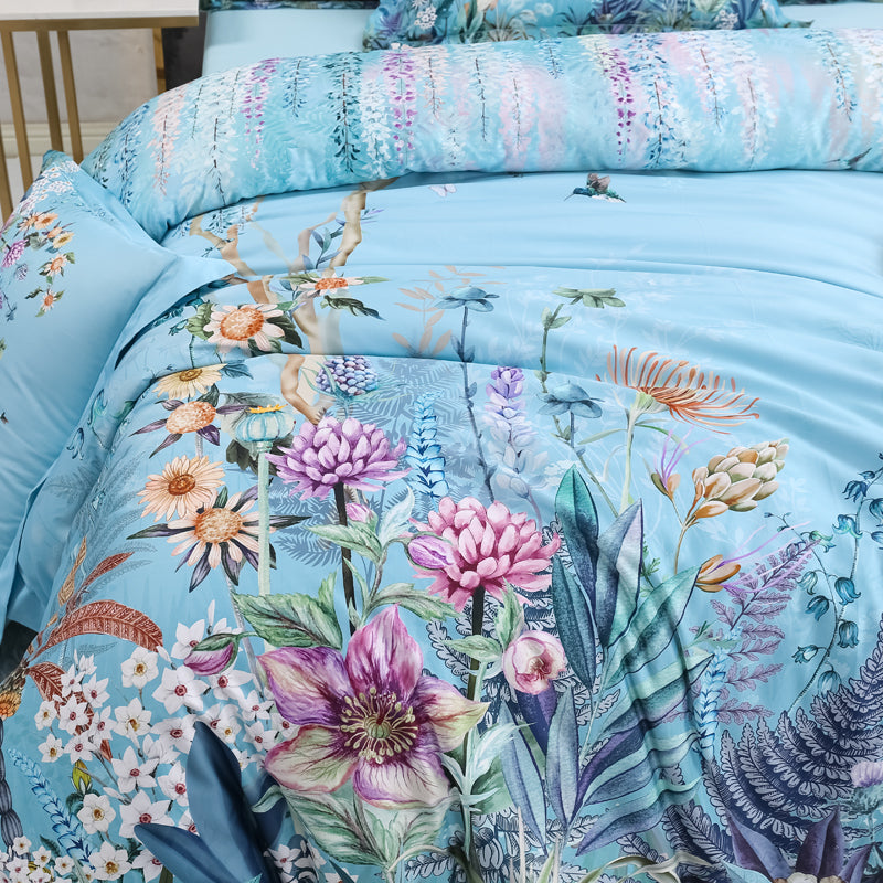 Bed linen flower meadow on blue (100% Egyptian cotton)