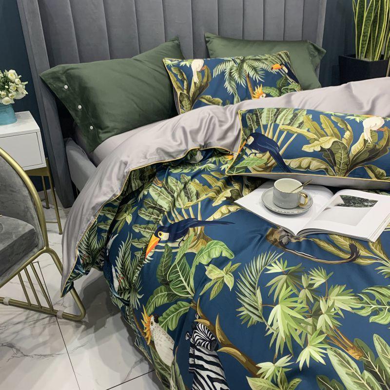 Letto di lino safari blu e verde (cotone egiziano al 100%)