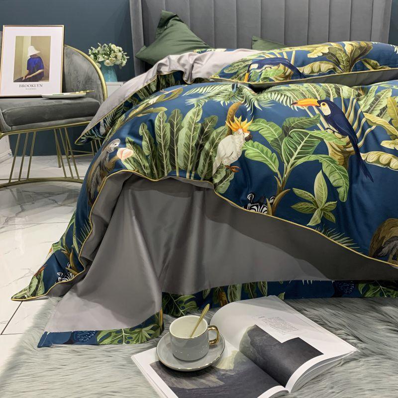 Letto di lino safari blu e verde (cotone egiziano al 100%)