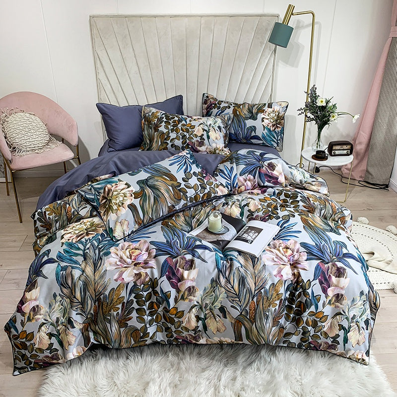 Bed linen blue with flowers (100% Egyptian cotton)