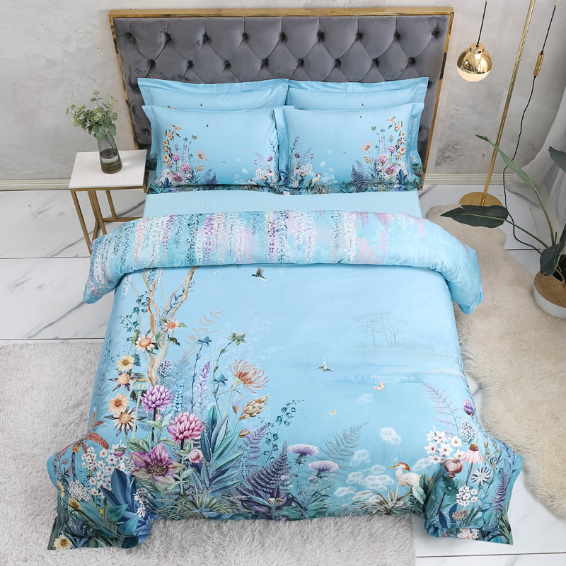 Bed linen flower meadow on blue (100% Egyptian cotton)