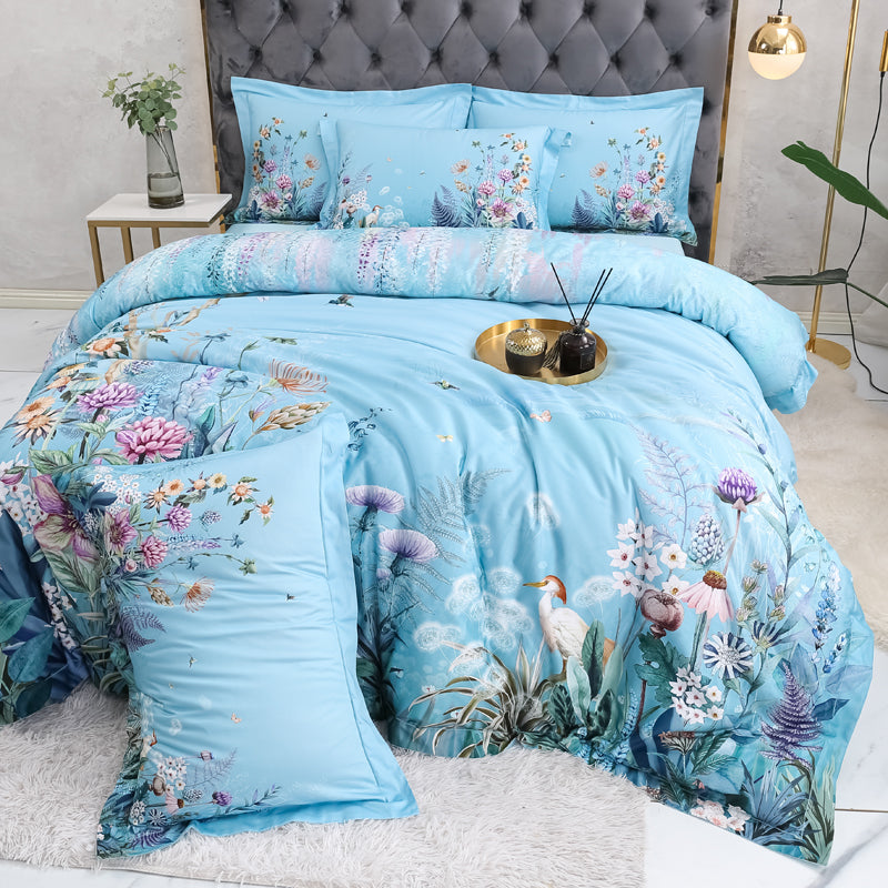 Bed linen flower meadow on blue (100% Egyptian cotton)