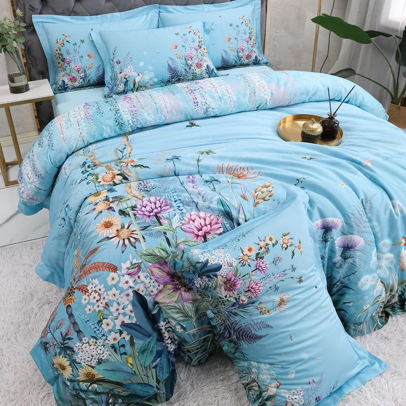 Bed linen flower meadow on blue (100% Egyptian cotton)