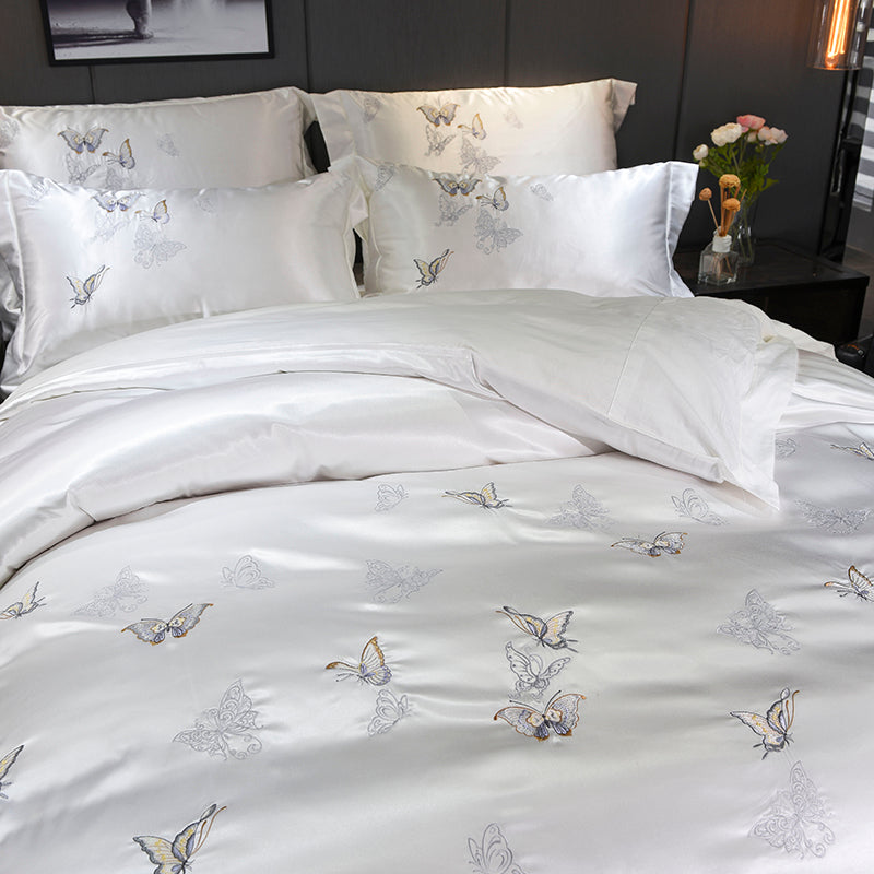 Linge de lit Flying papillon blanc (satin et coton égyptien)