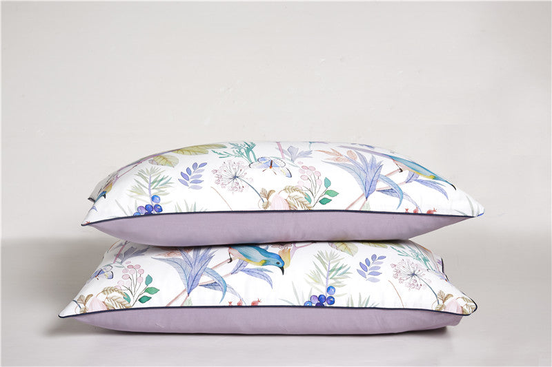 Oiseaux de linge de lit avec des fleurs violet (100% coton égyptien)