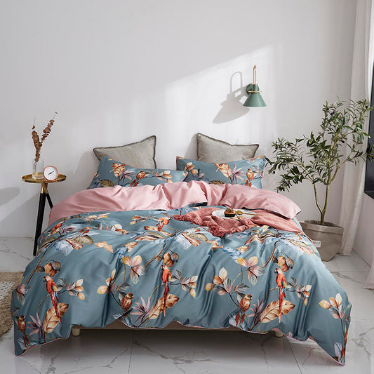 Bed linen parrot with flower blue (100% Egyptian cotton)