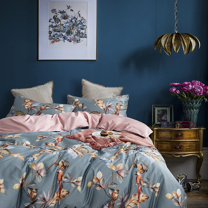 Bed linen parrot with flower blue (100% Egyptian cotton)