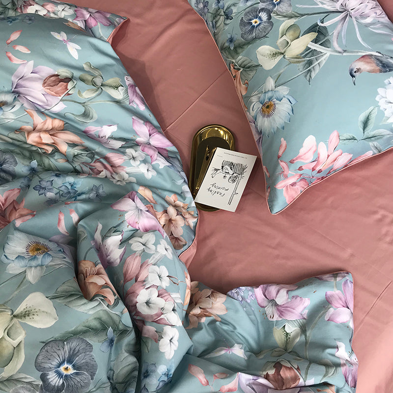 Bed linen birds with flowers (100% Egyptian cotton)