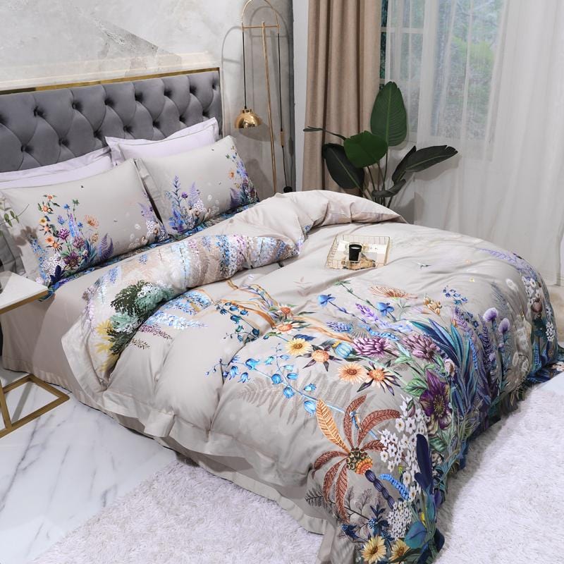 Bed linen purple and blue plants and wildlife (100% Egyptian cotton)