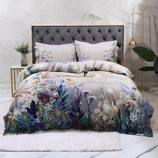 Bed linen purple and blue plants and wildlife (100% Egyptian cotton)