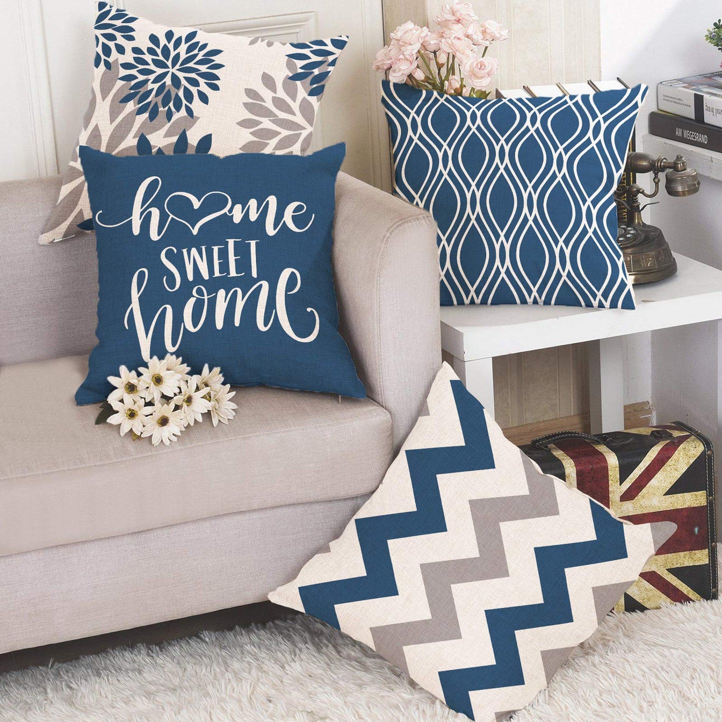 Pillow covers Home Sweet Home Blue